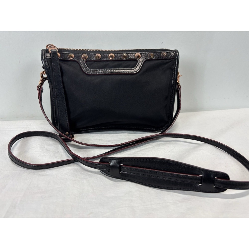 MZ Wallace Mini Crossbody Purse Bag Black Studded Nylon